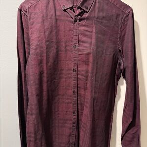 Burberry Men's Dark Red Casual Button-Down Shirt